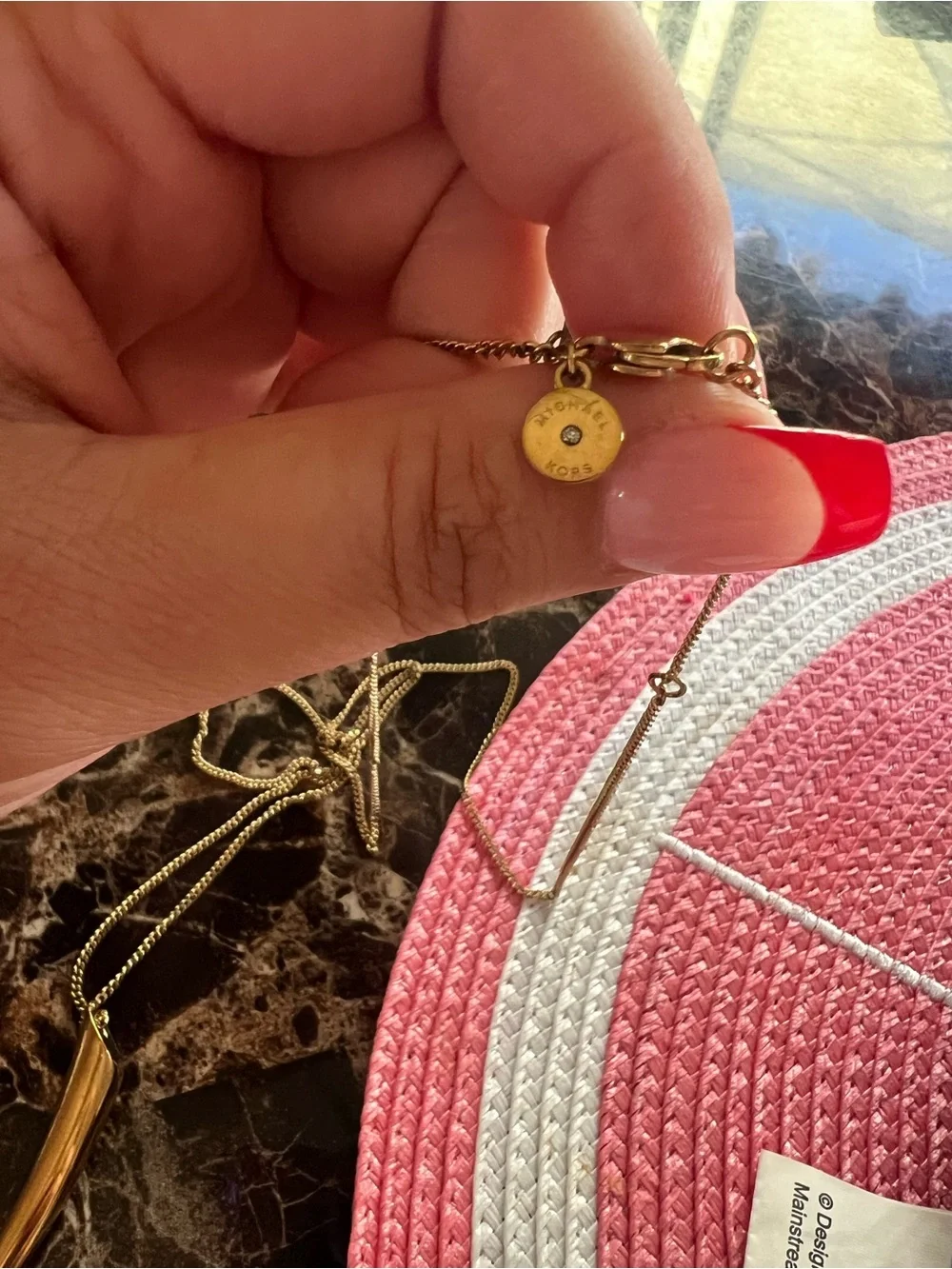 Michael Kors long Gold Curved Horn Pendant Necklace
